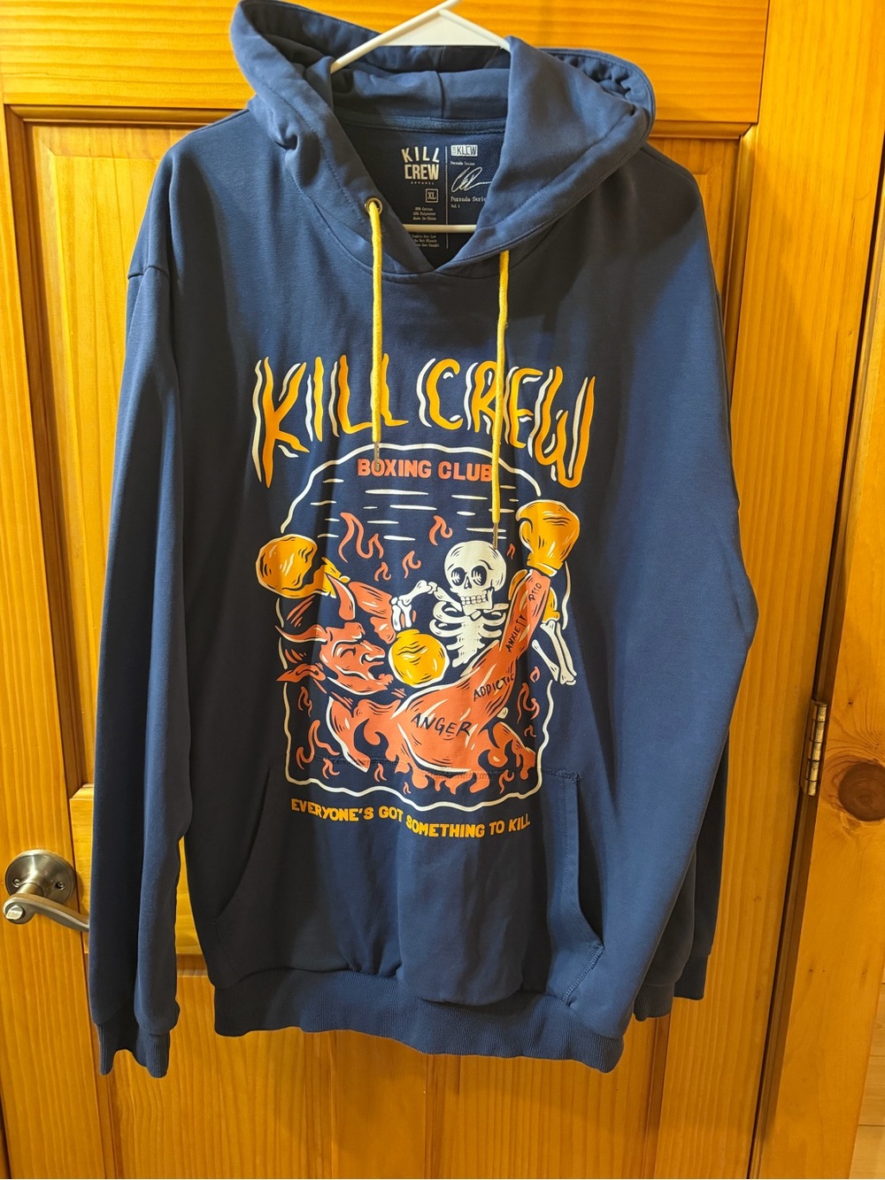 Kill Crew Navy Hoodie with Orange & Yellow Graphic